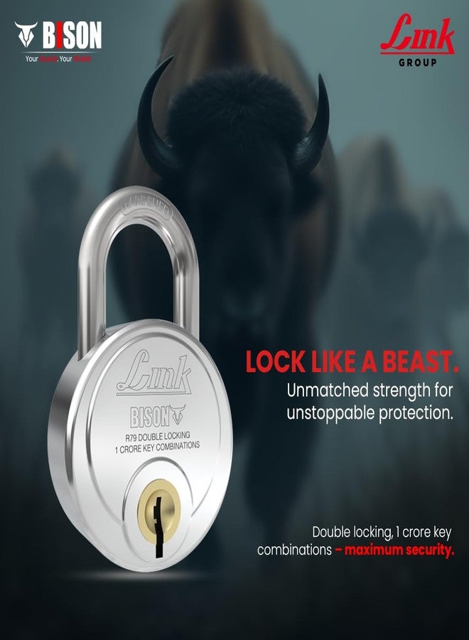 Link Bison 79mm Heavy Duty Padlock | Lock for Home Door, office, Shop, Travel | Hardened Steel Shackle | Double Locking System | High Precision 4 Keys | 10 Million Key Combinations | 10 Years Warranty - Image 3